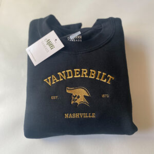 Embroidered Vanderbilt sweatshirt in a black color sweatshirt. Vintage university-style crewneck with gold commodore